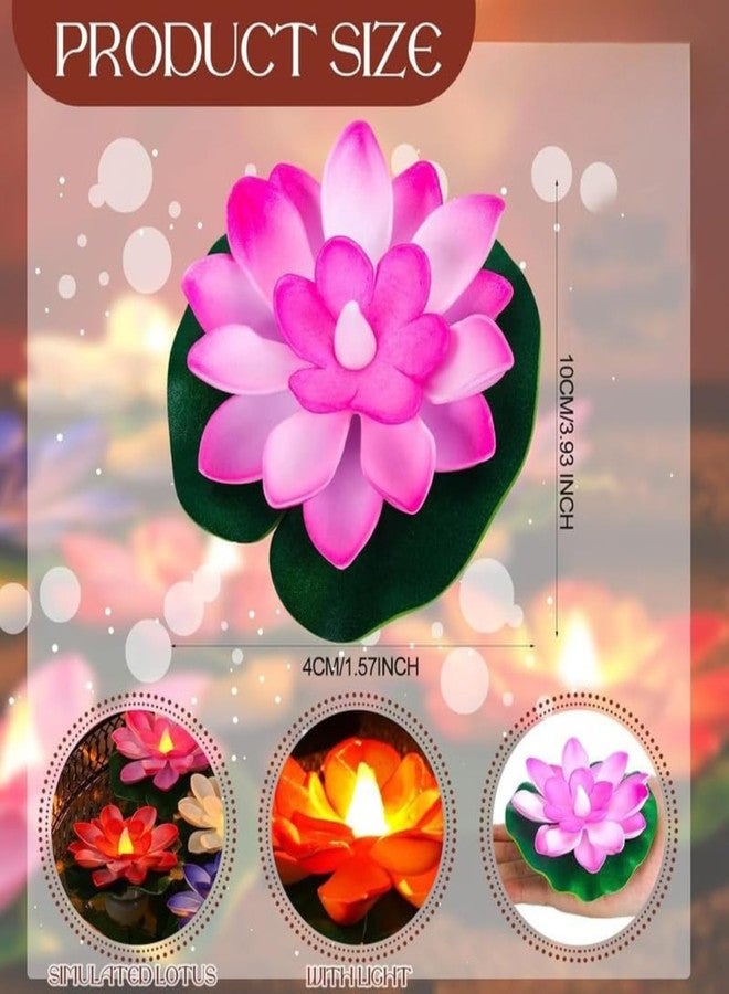 VERVENIX Set of 6 Floating Lotus LED Candles with Water Sensor - Multicolor, Smokeless & Flameless Tea Lights for Diwali Festival, Home & Outdoor Decoration - Image 2